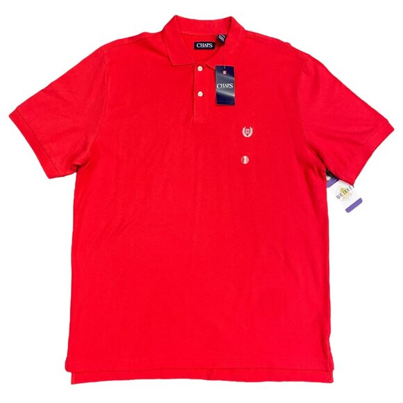 NWT Chaps Mens XL Red Polo Shirt Short Sleeve Embroidered Logo Breathable Cotton - Picture 1 of 16